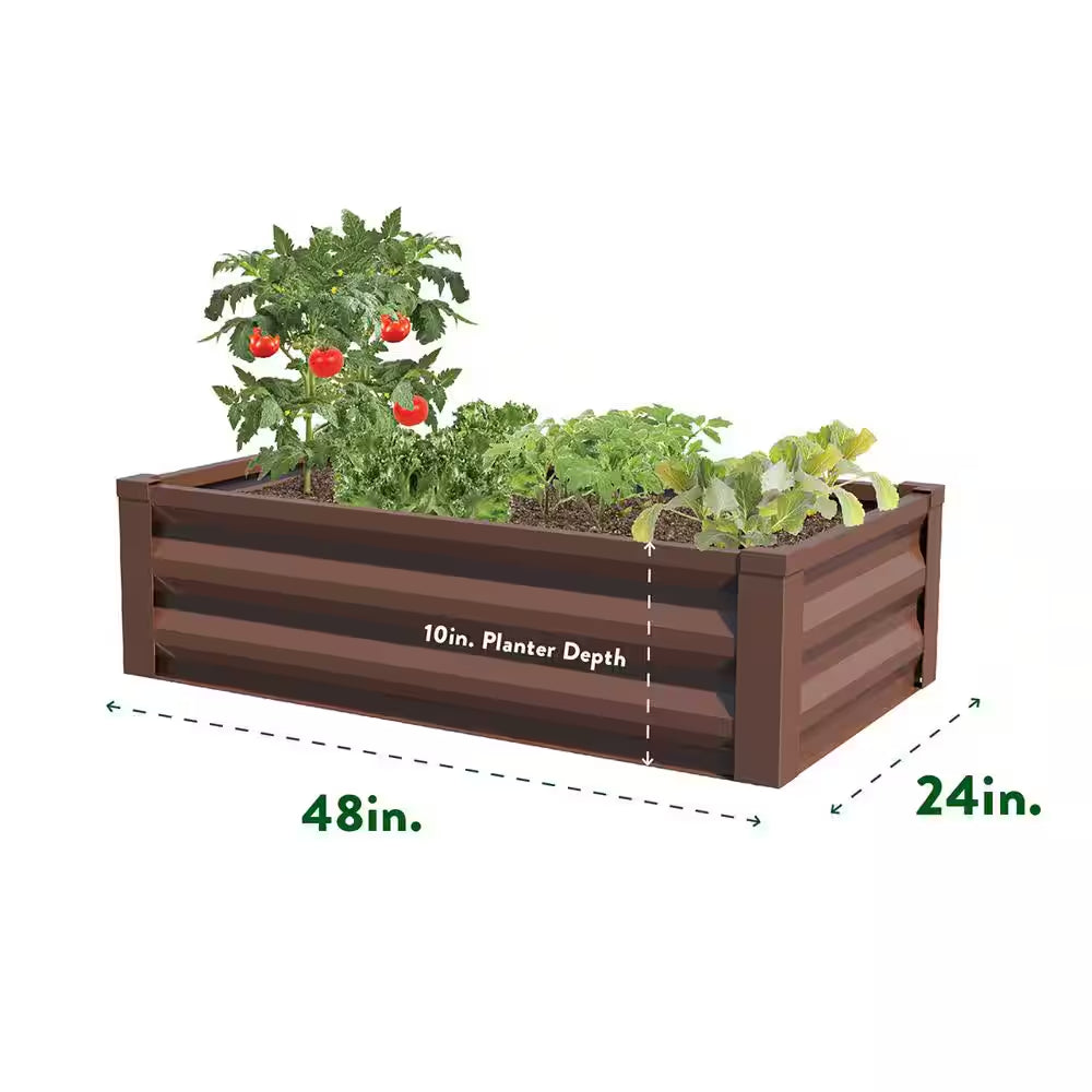 24 In. W X 48 In. L X 10 In. H Timber Brown Pre-Galvanized Powder-Coated Steel Raised Garden Bed Planter