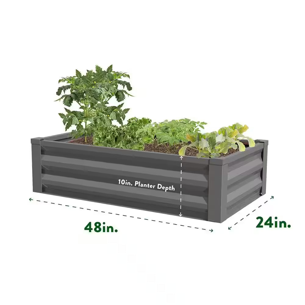 24 In. W X 48 In. L X 10 In. H Antique Iron Pre-Galvanized Powder Coated Steel Raised Garden Bed Planter