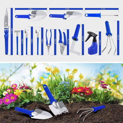 Garden Tools Set,14 Pieces Stainless Steel Gardening Hand Tool,Garden Gifts for Women Men Gardener,Ergonomic Handle Trowel Rake Weeder Pruner Shears Sprayer, Garden Hand Tools with Carrying Case(Blue)