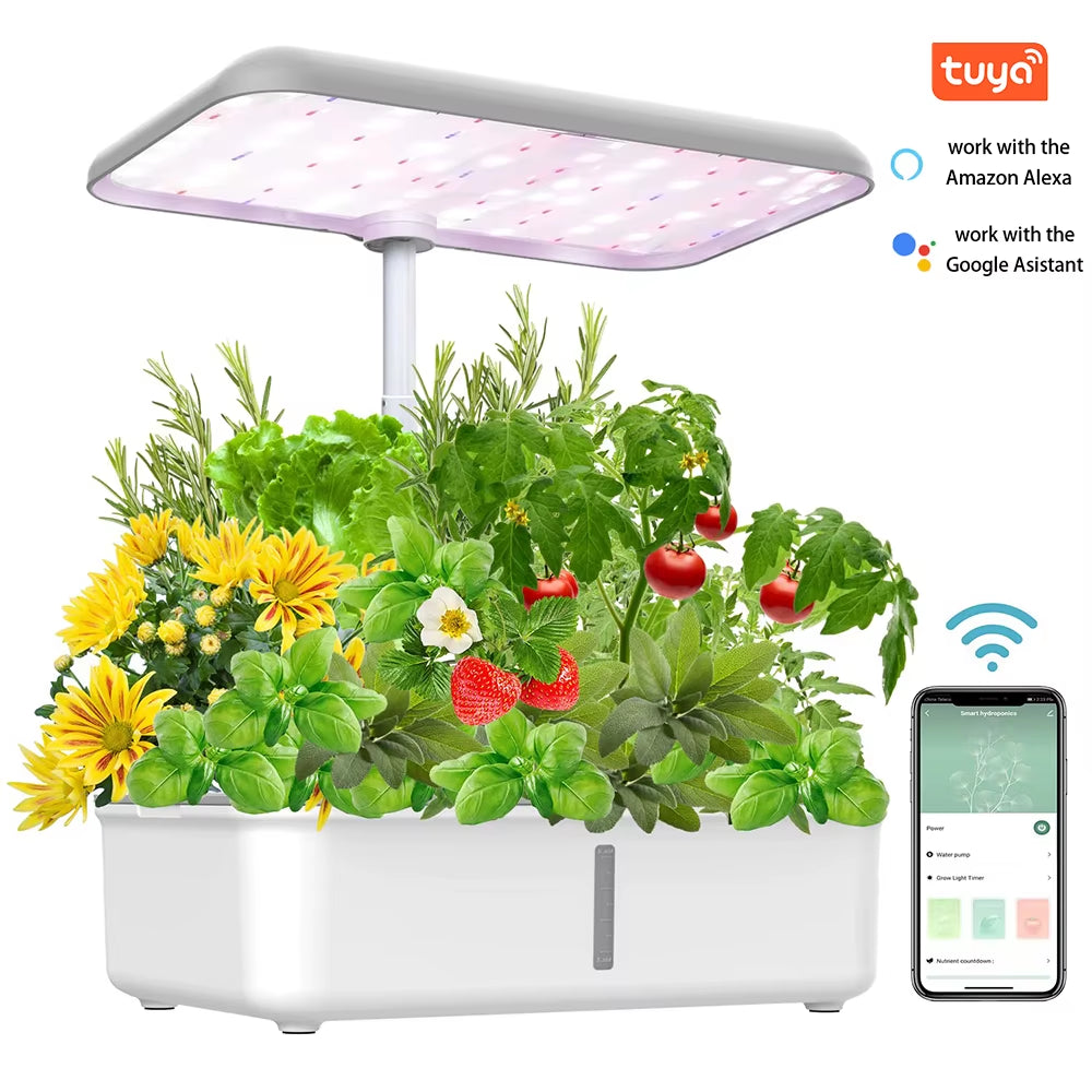 Tuya Wifi Hydoponics Growing System with LED Grow Light Auto Pump Smart Indoor Gardening System Herb Garden Kit Planter for Home