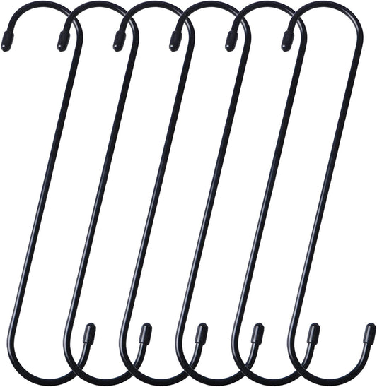 6 Pack 10 Inch Extra Long S Hooks Hanging Basket Hooks Heavy Duty S Hooks Extension Hooks for Hanging Plant, Hooks for Closet, Flower, Basket, Garden, Patio, Bird Feeder Hooks (Black)