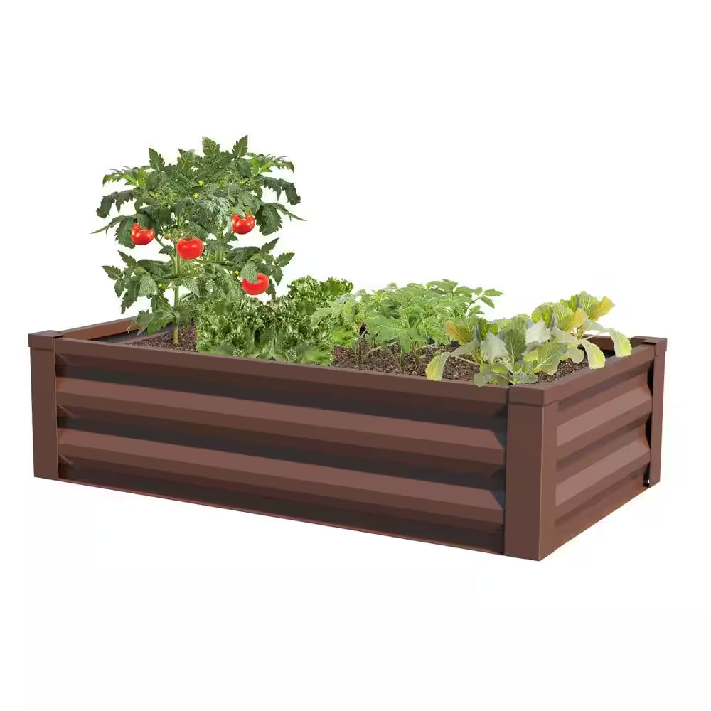 24 In. W X 48 In. L X 10 In. H Timber Brown Pre-Galvanized Powder-Coated Steel Raised Garden Bed Planter