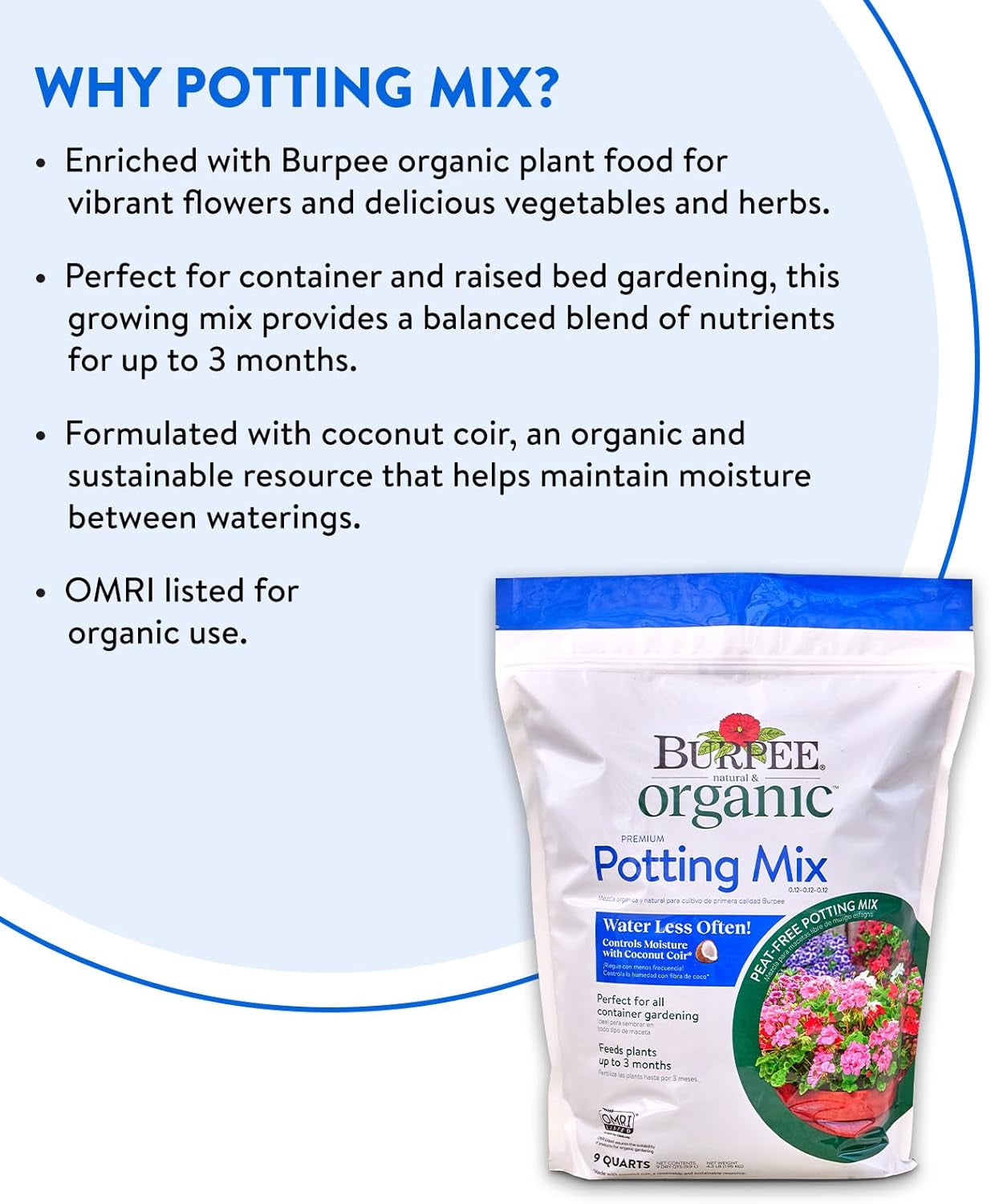 , 9 Quarts | Premium Organic Potting Natural Soil Mix Food Ideal for Container Garden-Vegetable, Flower & Herb Use for Indoor Outdoor Plant