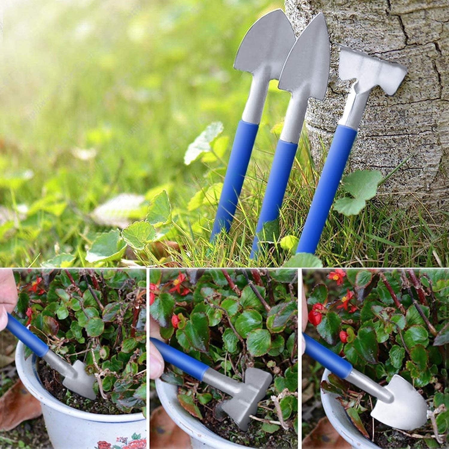 Garden Tools Set,14 Pieces Stainless Steel Gardening Hand Tool,Garden Gifts for Women Men Gardener,Ergonomic Handle Trowel Rake Weeder Pruner Shears Sprayer, Garden Hand Tools with Carrying Case(Blue)