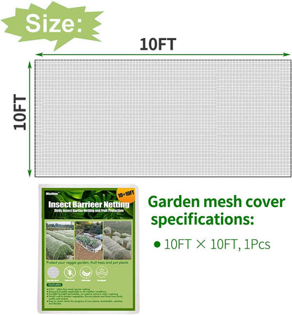 10×10FT Ultra Fine Garden Netting, Mesh Barrier Plant Covers anti Cicada/Bird, Screen Netting for Vegetables Flowers Fruits Grass Seed (10FT×10FT)