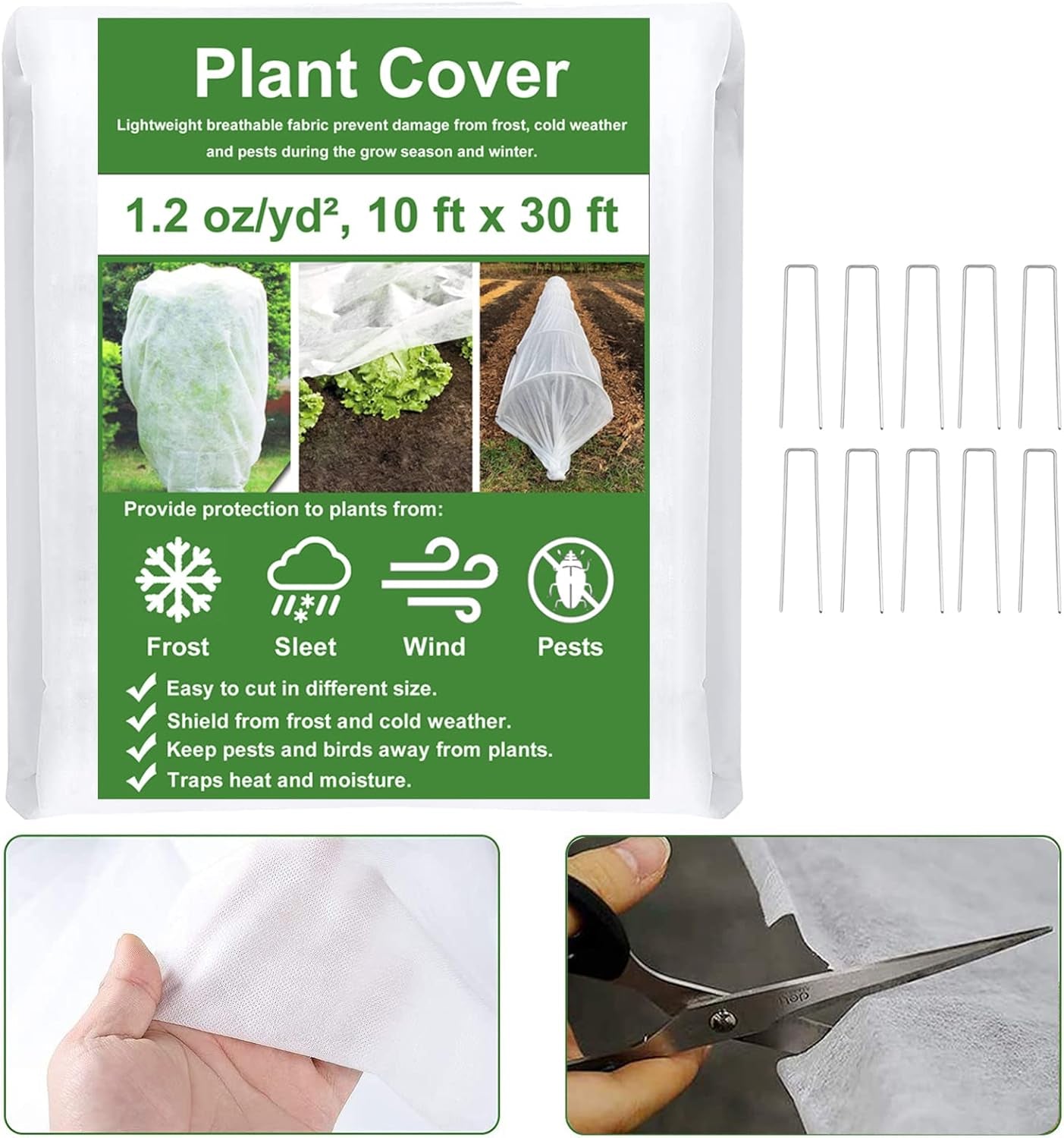 Plant Covers Freeze Protection 1.2 Oz - Reusable Floating Row Cover, Frost Blankets for Outdoor Plants & Vegetables, Breathable Garden Covers for Newly Planted Seedlings (10 Ft X 30 Ft)