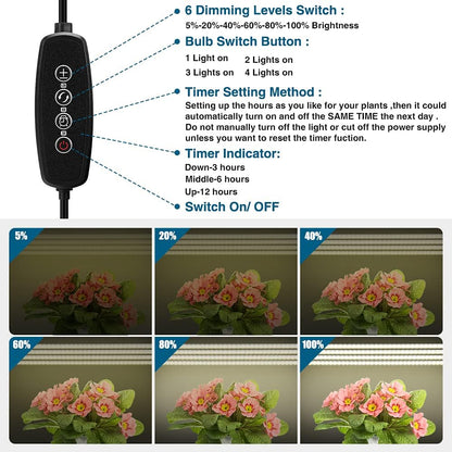 Grow Lights for Indoor Plants, 4 Packs LED Strips Full Spectrum with Auto Timer 3/6/12H, Dimmable Sunlike Growing Lamp for Greenhouse,Seedling,432 Leds (16 Inches)