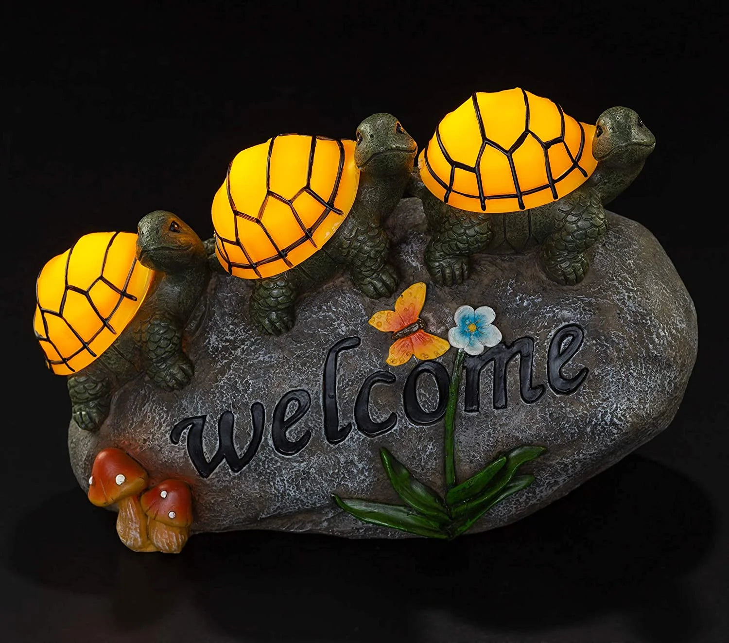 Solar Powered LED Garden Light with Welcome Turtles on a Rock - Outdoor Garden Decor Statue Featuring Black Bear and Gnomes, Perfect for Clearance Sale