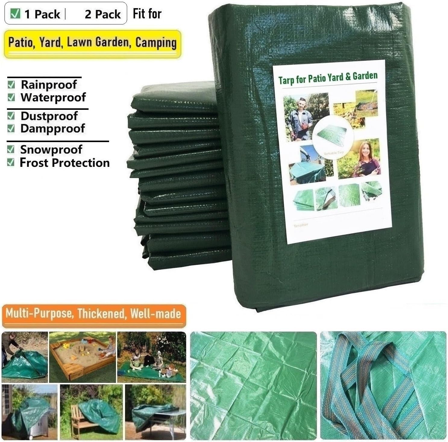 7X7 Ft Yard Garden Leaf Tarp W/ 4 Handles Waterproof Tarp for Sandbox Cover,Outdoor Tarpaulin,Lawn Debris,Landscape Pruning,Yard Leaf Hauler,Tent Footprint,Camping Tent Mat,Patio Table,Fire Pit Cover